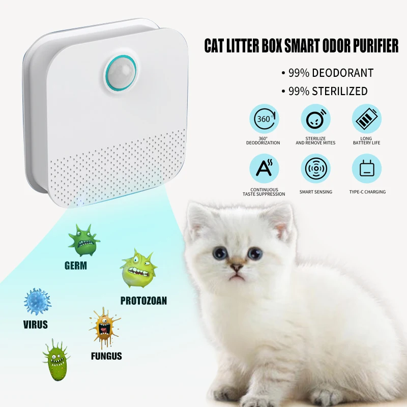 2022 Smart Cat Odor Purifier For Cats Litter Box Deodorizer Rechargeable 4000mAh Air Cleaner Dog Toilet Pets Deodorization