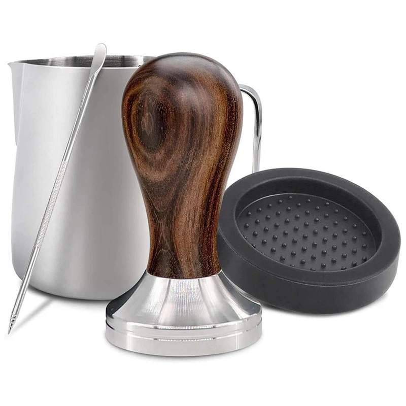 

51Mm Stainless Steel Coffee Tamper, Including Espresso Tamper,Tamper Mat, Milk Jug Espresso Barista Pen-Barista Set
