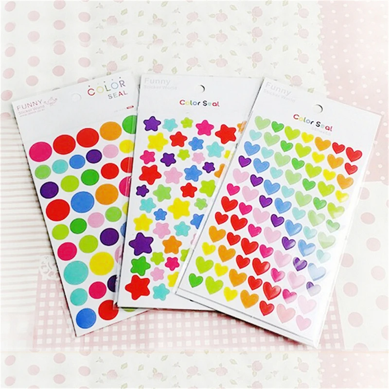 

6 pcs/lot Cute colorized heart star paper sticker diy decoration sticker for album scrapbooking diary kawaii stationery