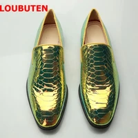 loubuten luxury brand bling loafers snakeskin pattern leather dress shoes men party and wedding red bottom flats designer shoes