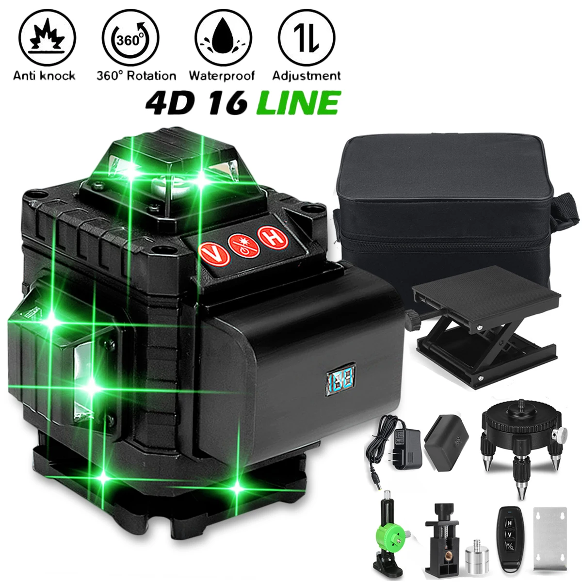 

Самонивелирующийся лазерный уровень, 16 линий, 4D, зеленый лазер