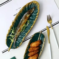 jewelry plate green golden leaf shaped tray dish ceramic home decor ornament