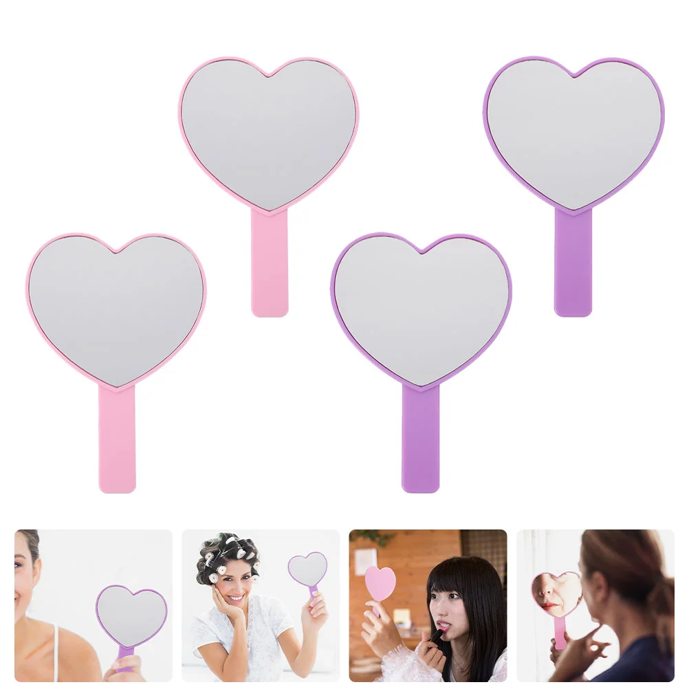 

4 Pcs Heart Handle Mirror Travel Wallet Plastic Makeup Accessories Handheld Simple Abs Woman