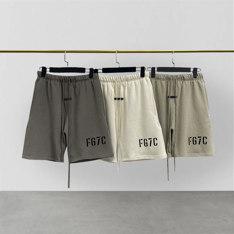 FW21 High Quality Fashion Brand ESSENTIALS Shorts Flocked Print FG7C Oversize Hip Hop Loose Summer Hoodie Unisex Shorts