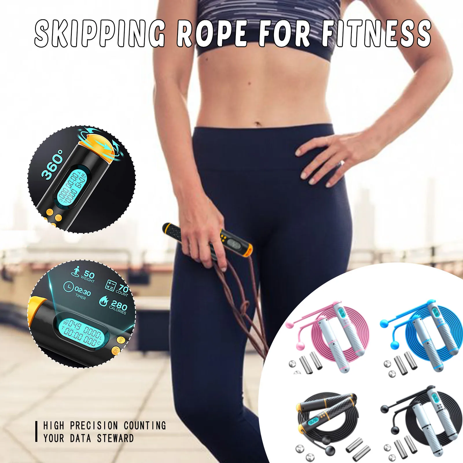 

Smart Skipping Rope With Digital Calorie Counter Weight Bearing Skipping Speed Jump Ropes Cordless For Fitness