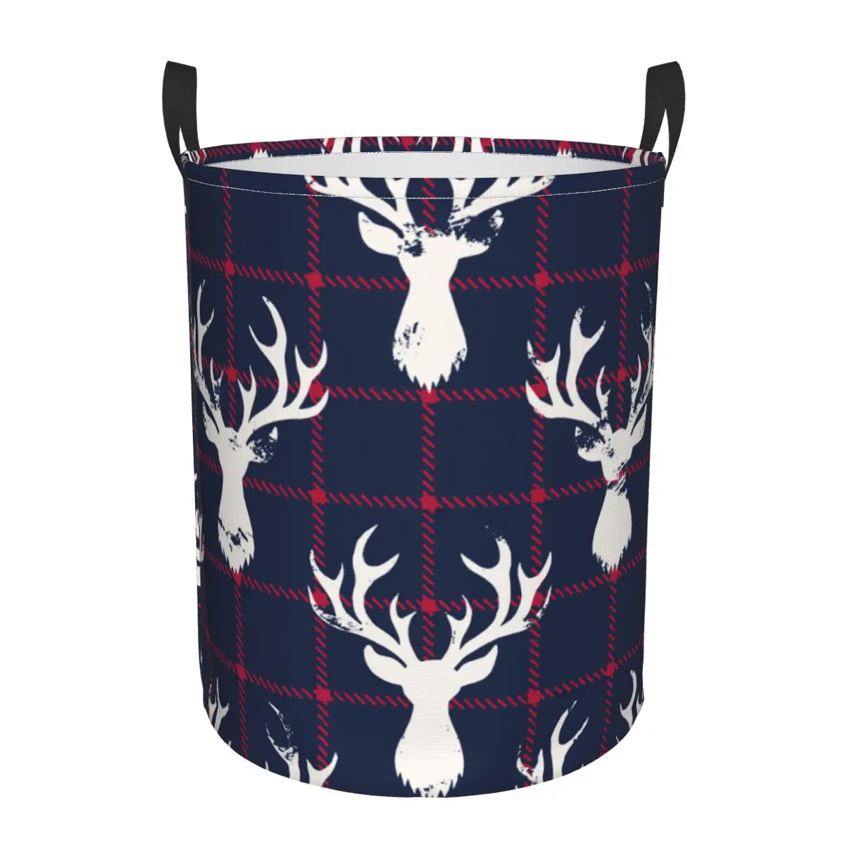 

Foldable Laundry Basket for Dirty Clothes Deer Head On Classic Checkered Plaid Storage Hamper Kids Baby Home Organizer