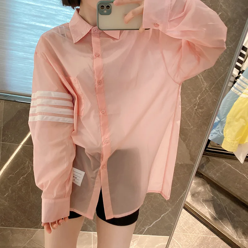 

TB Breathable Sunscreen Shirt Korean Version Thin Smock Candy Color Loose Medium Length Long Sleeve Top Westernized Woman