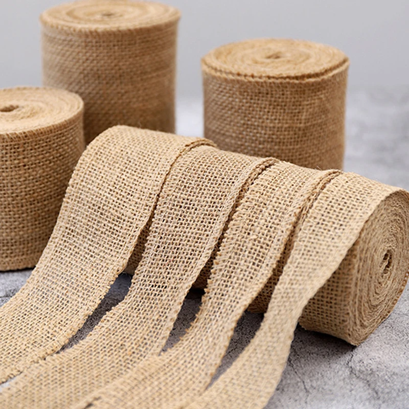 

2m/roll Natural Jute Burlap Ribbons Vintage Wedding Decor Webbing Diy Vases Sashes Crafts Pastoral Style Lace Trim Ribbon Bars