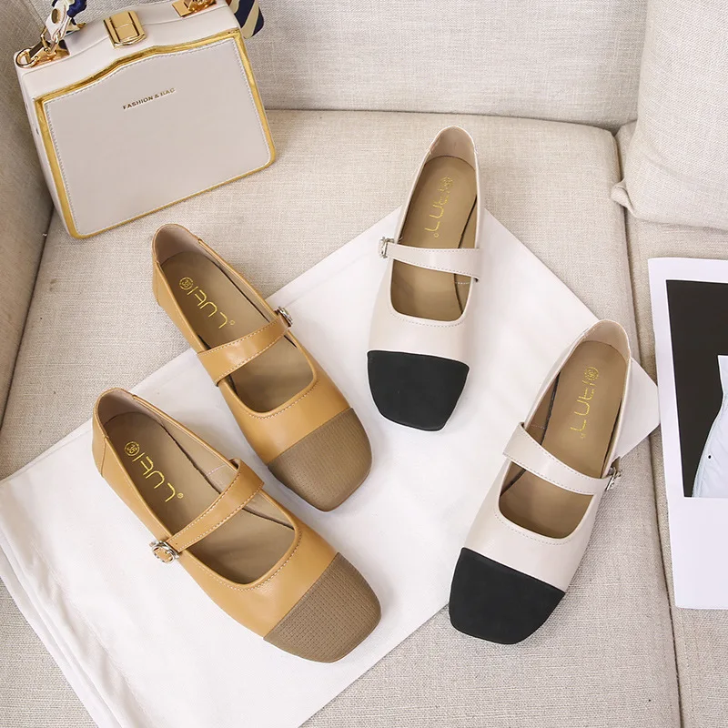 

Women's Shoes Square Toe Soft Sole Comfortable Flat Heels Women's Shoes Casual Ballet Flat Retro Shoes Women