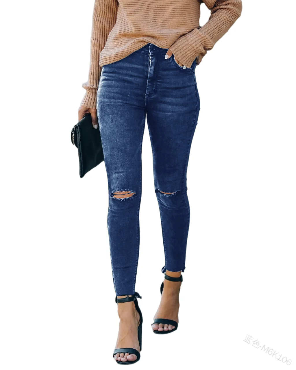 

Женские джинсы с заниженной талией, рваные узкие джинсы-карандаш из денима с дырками, весна-лето 2022