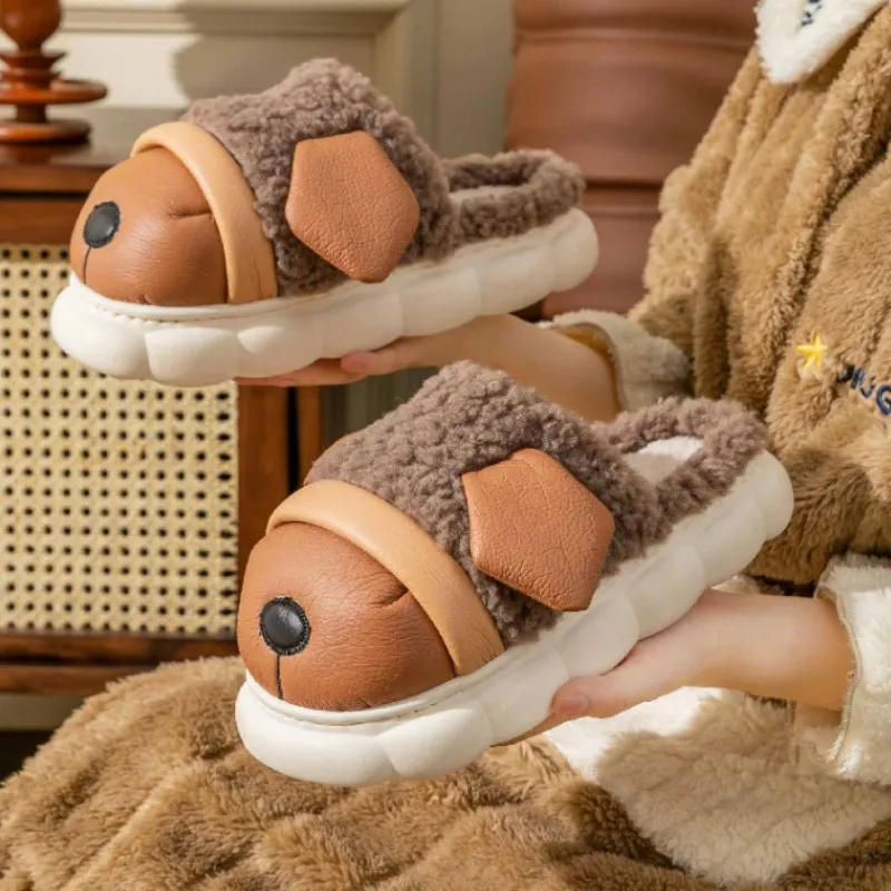 

Winter Super Soft Cotton Shoes Cartoon Puppy Platform Plush Slippers Anti-skid Sole Women Men Outdoor Indoor Cute Warm Slipper