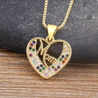 aibef charm heart shape inlaid rainbow crystal zircon pendant mom letter gold necklace womens elegant jewelry birthday gifts