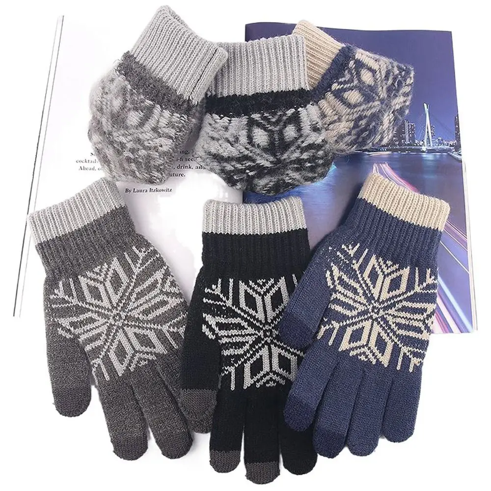 

Осенние жаккардовые перчатки, зимние перчатки, перчатки для сенсорного экрана, перчатки с закрытыми пальцами, вязаные варежки, модные аксессуары