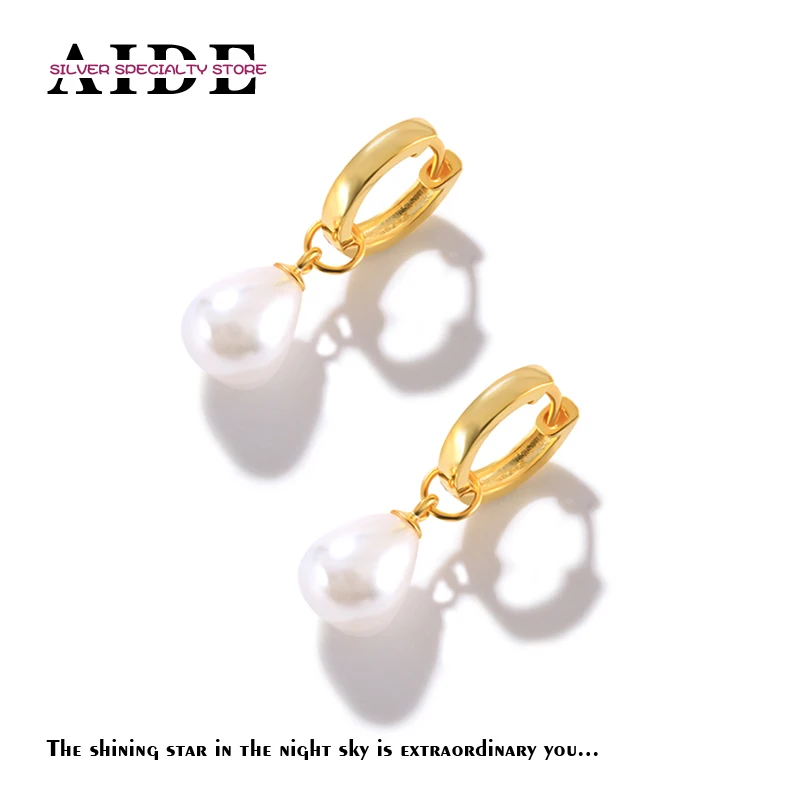 

AIDE 925 Sterling Silver Bohemia Pearl Hoop Earring for Woman Pendientes Plata Earing Gold Minimalist Brinco Femme Jewelry Gift