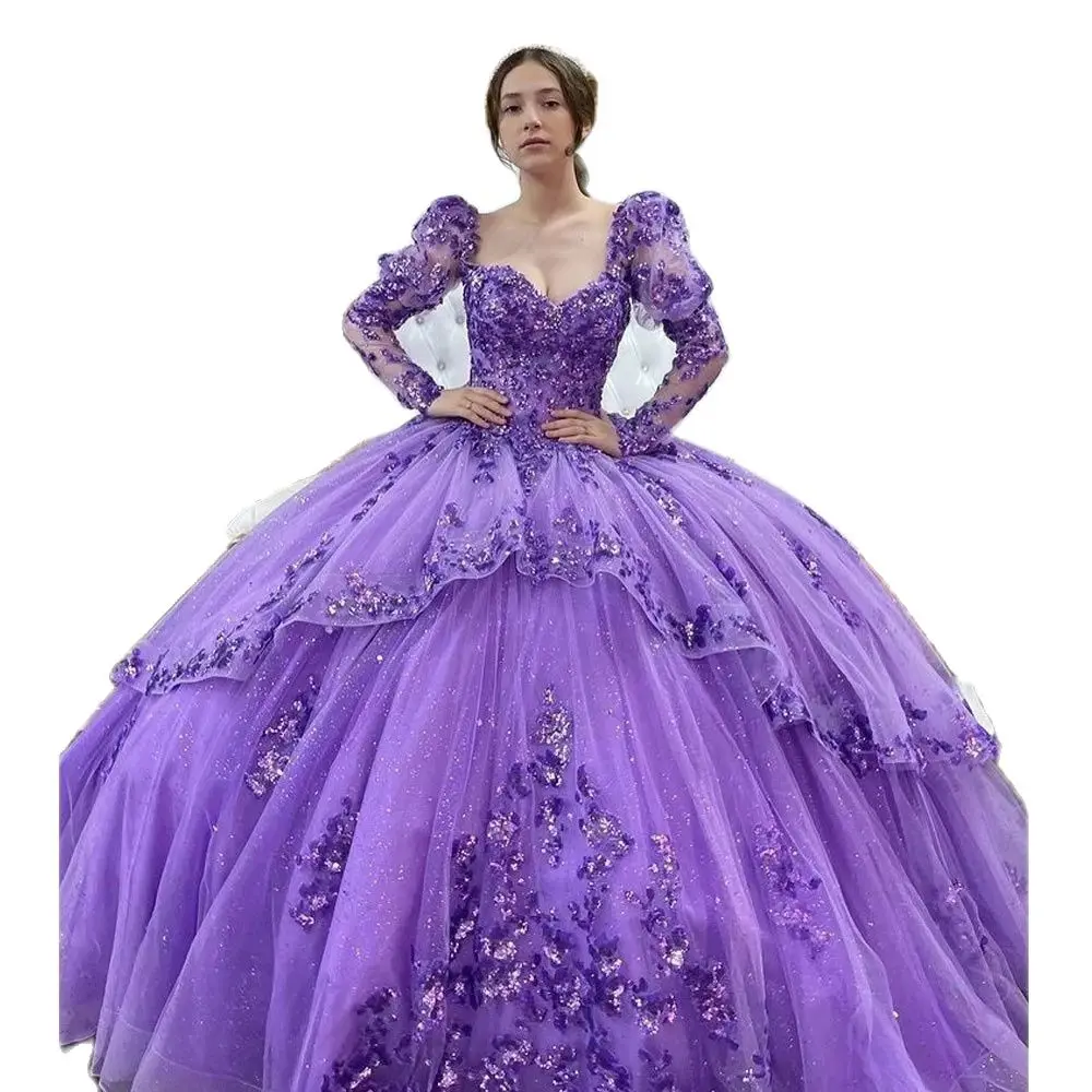 

Elegant Long Sleeves Red Quinceanera Dresses 2023 Tulle Beads Appliques Corset Birthday Party Prom Ball Gown Vestidos De 15 Anos