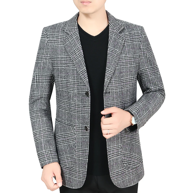 Men's Blazer Fashion Spring Autumn Clothing Male High Quality Suit Jacket Plaid Casual Slim Fit Fancy Party Singer Blazzer Coat images - 2