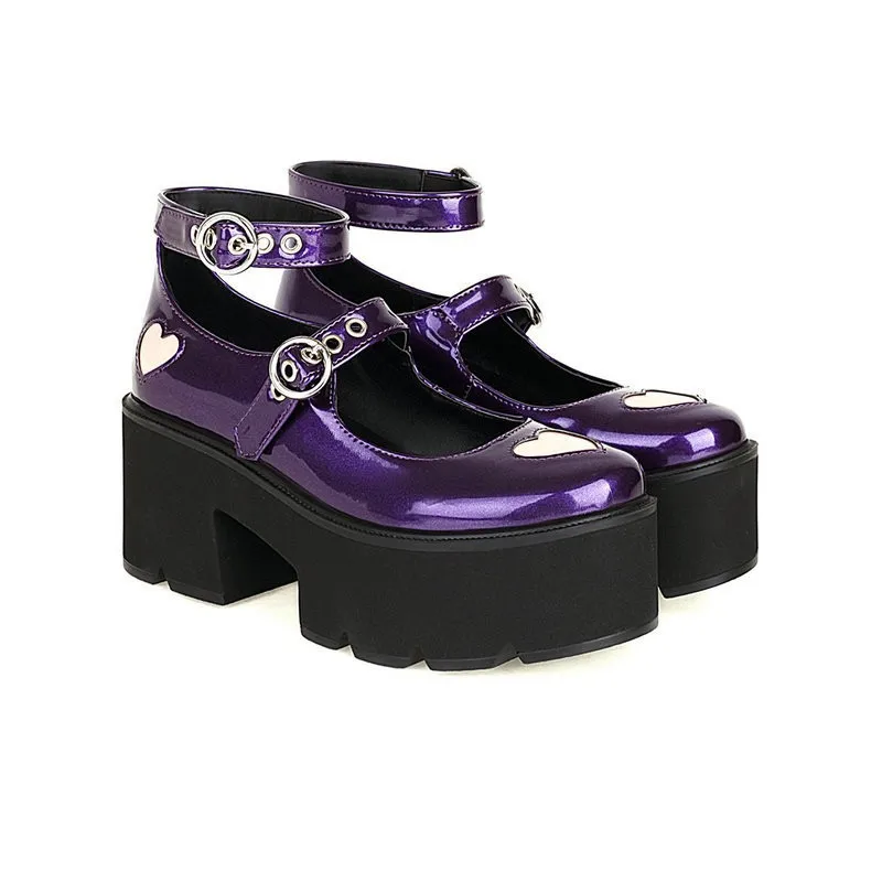 

Designer Platform Mary Jane High Heels Star Pattern Round Toe Ankle Buckle Strap Fashion Women Wedding kawaii Party Dress Shoes