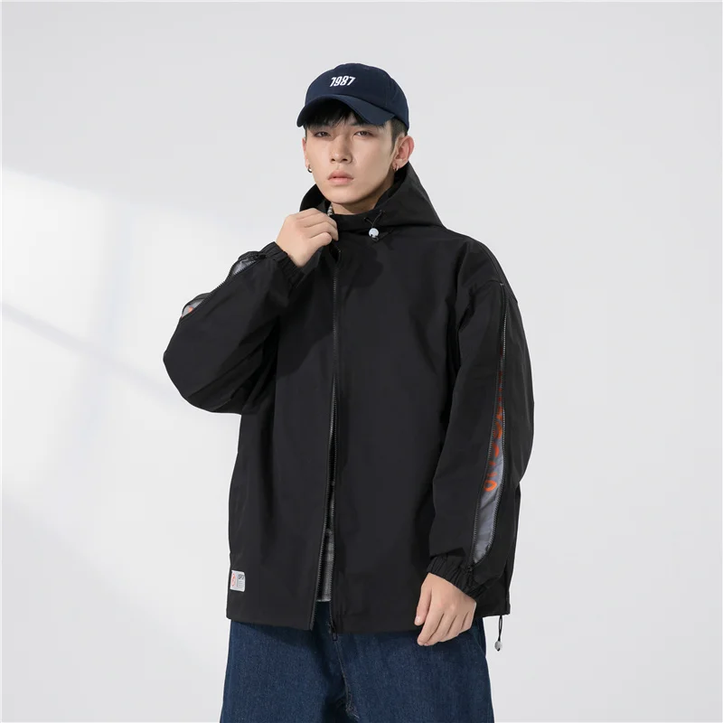 Autumn 2022 Street Zip Technical Jacket Outdoor Travel Windbreaker Low-profile Fashion Hooded Reflective Contrast Jacket