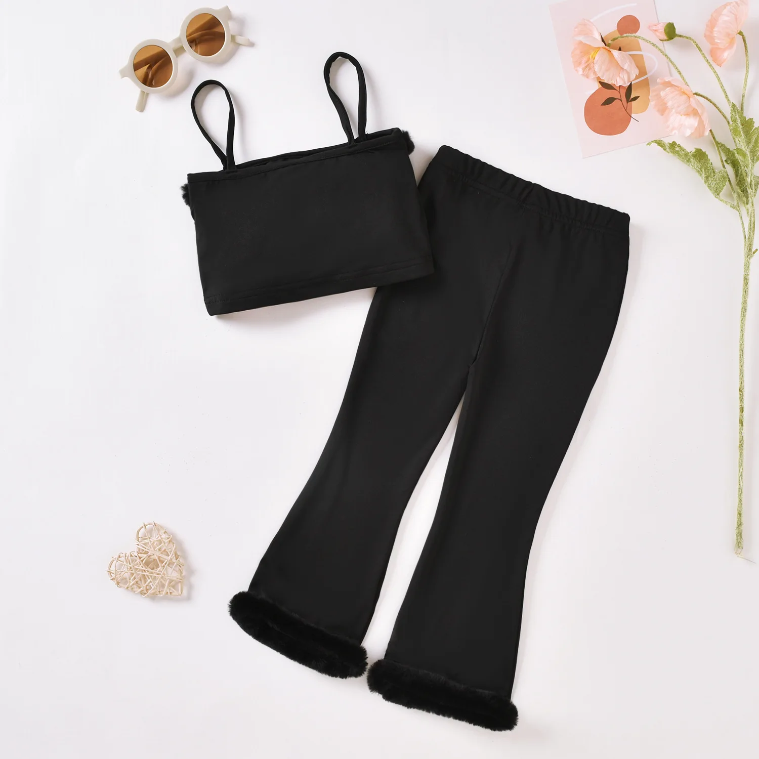 

Модная верхняя одежда для маленьких девочек, однотонная майка и расклешенные брюки с необработанными краями, летние детские хлопковые повс...