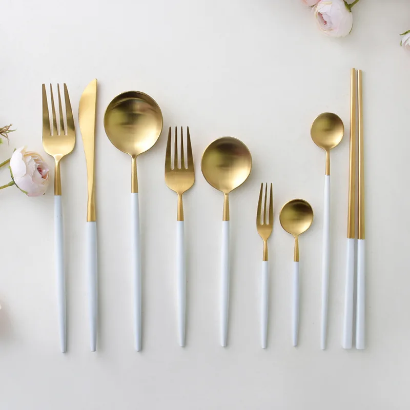 

Spoon Spatula Fashion Seeker Platinum Round Handle Design Portugal 304 Stainless Steel Western Tableware Steak Knife And Fork