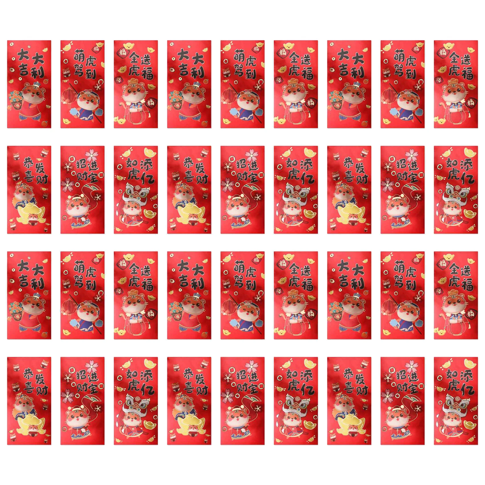 

36 Pcs Chinese New Year Red Envelopes, Lucky Money Envelopes Cartoon Tiger Hong Bao Red Packet For Spring Festival