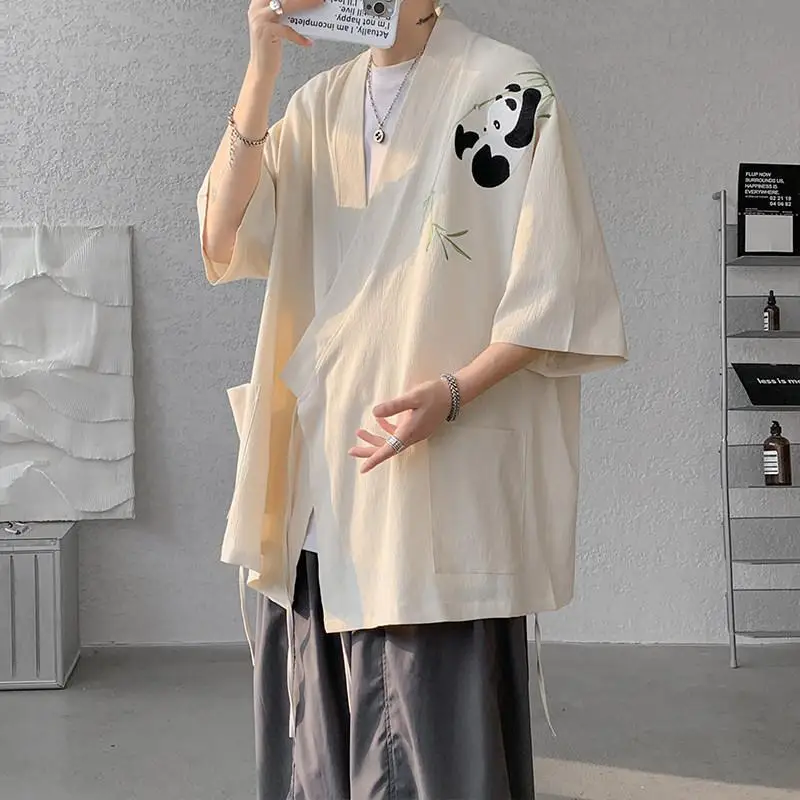 3-цветный льняной костюм Тан в китайском стиле с перекрестным воротником мужской