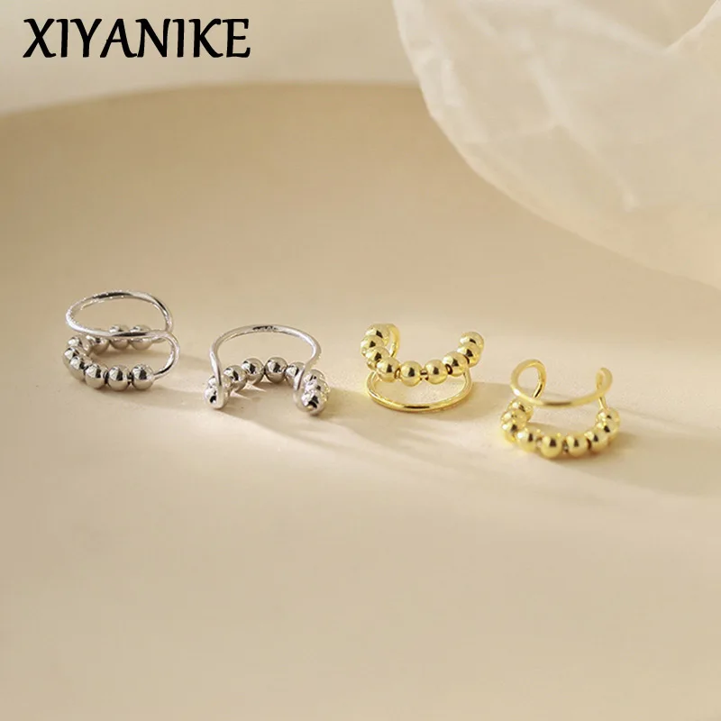 

XIYANIKE French Double Layer Round Bead No Hole Ear Clip Earrings For Women Beauty Fashion New Jewelry Party Girl Gift серьги