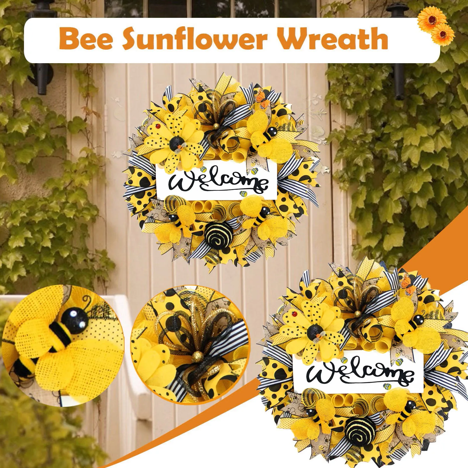 

Simulation Leaf Bee Sunflower Wreath Artificial Garland Hanging Ornament Home Wall Door Pendants For Wedding Party Home Decor