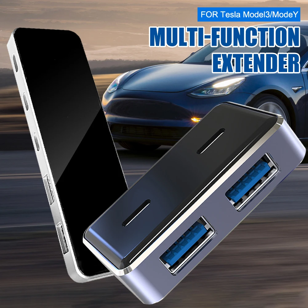 

Car USB Extender for Tesla 2021 Model 3 Y Fast Charging 6 In 1 USB Hub Port Output Plug Converter Charger Interior Accessories