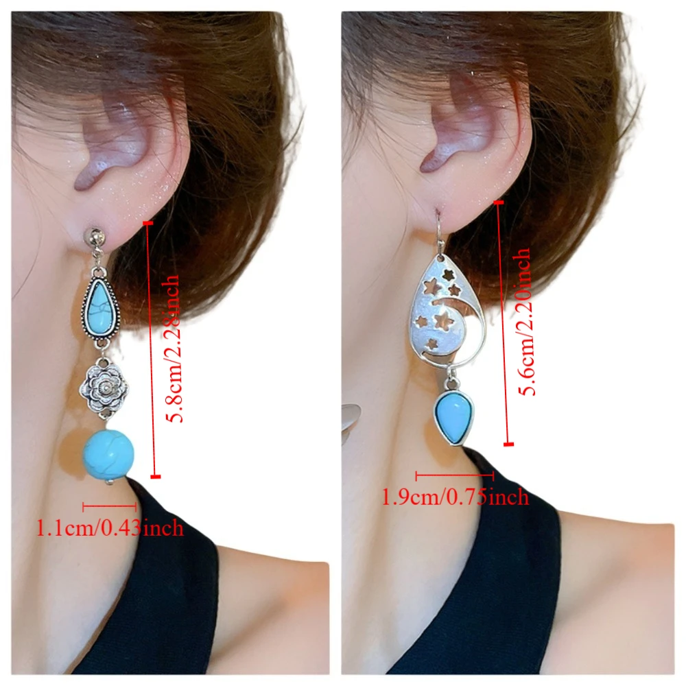 Серьги в форме капли воды стиле вестерн серьги из сплава с луной и звездами