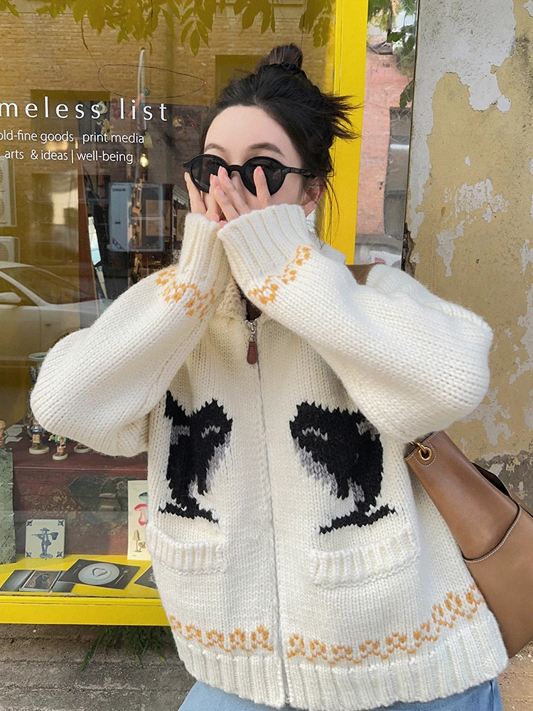 Libelin Sisy зимний свитер с дельфинами жаккардовый имитация вязания вязаная верхняя