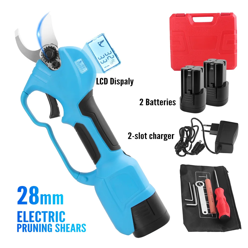 

LCD Electric Pruning Shears Rechargeable 16.8V Lithium Battery Power Tool 28mm Opening Optional Extension Rod Cordless Scissors