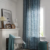 home decorative curtains living room bedroom kitchen decor semi shading curtains boho style blue geometric print