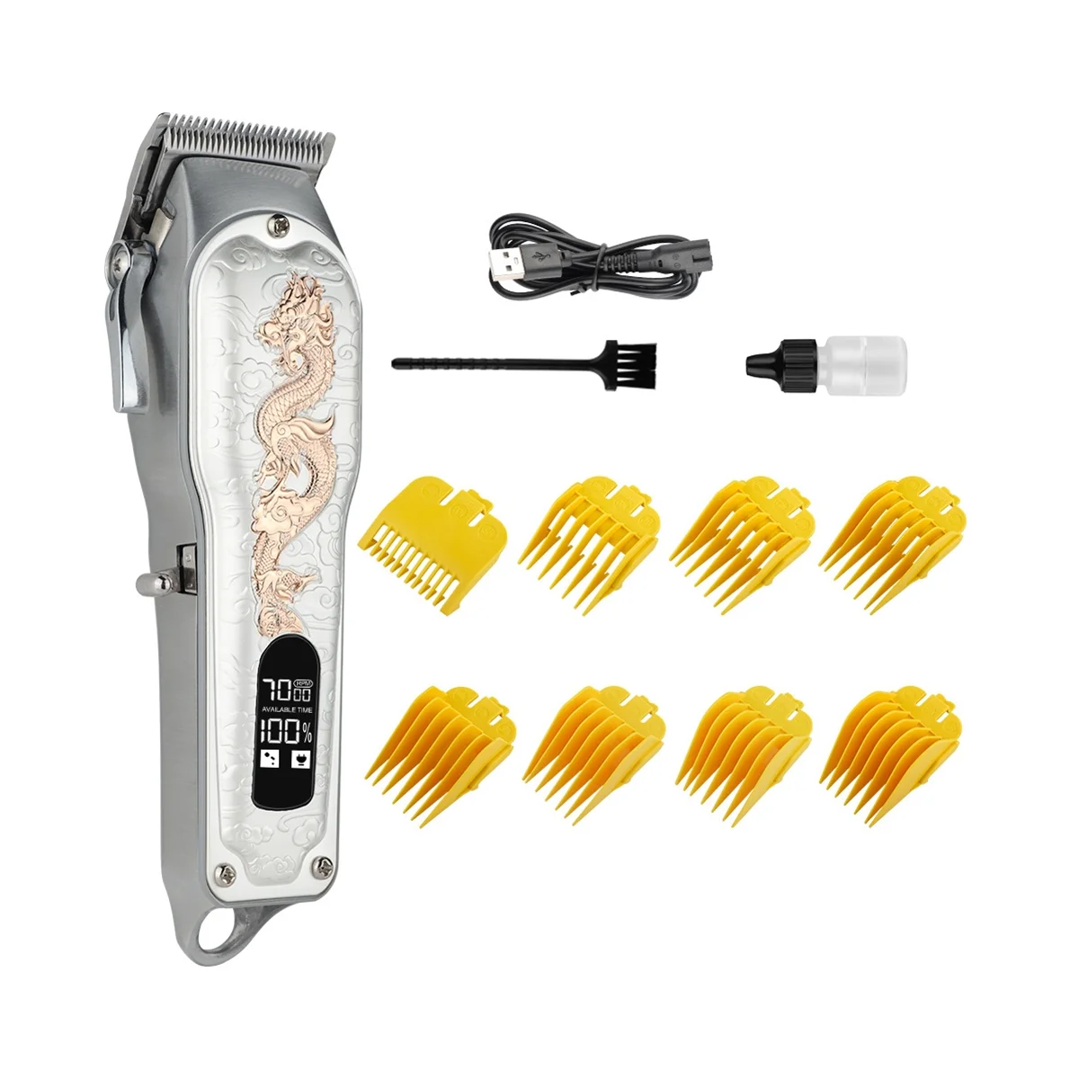 

Электрическая машинка для стрижки волос в стиле ретро, полностью металлический триммер с рисунком дракона, перезаряжаемая машинка для волос с ЖК-дисплеем, Парикмахерская