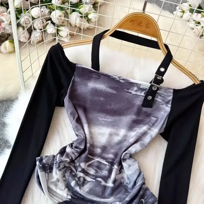 Американские винтажные пикантные футболки с воротником-лодочкой и открытыми