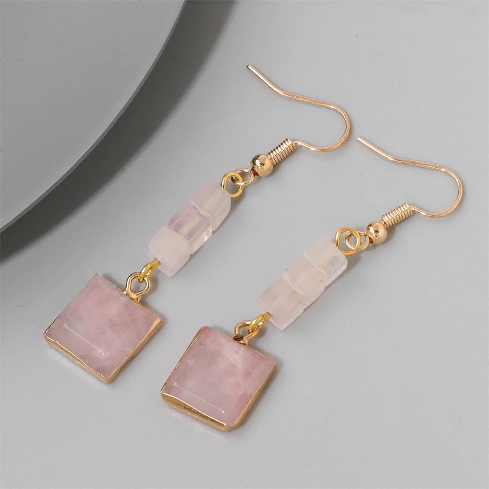 Модные квадратные серьги-подвески с камнями из натурального амазонита кварца