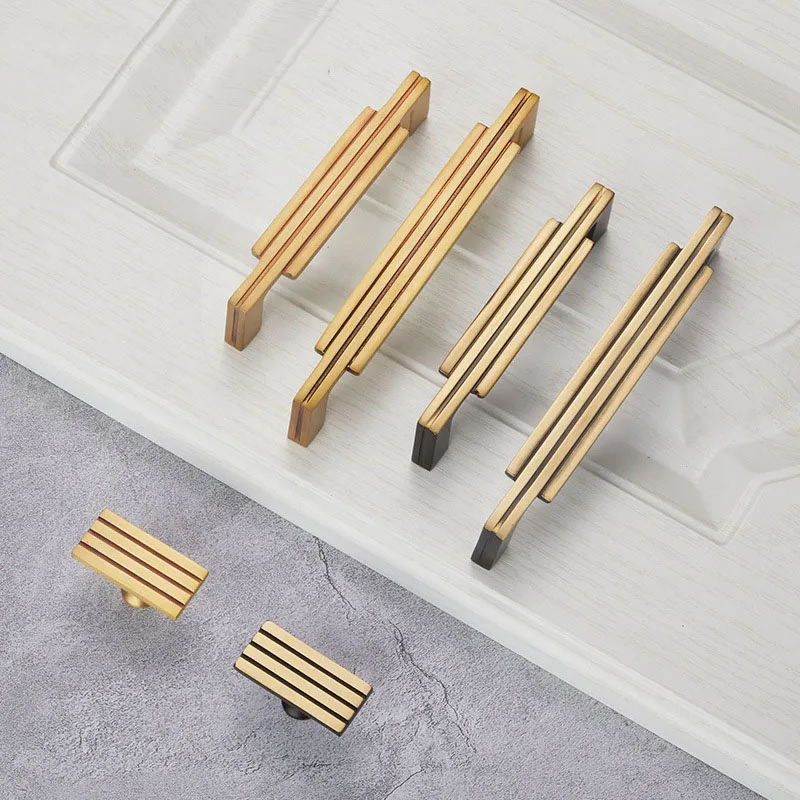 

Simple Line Brass Furniture Handle Cabinet Drawer Pulls Wardrobe Cupboard T Bar Dresser Doorknobs