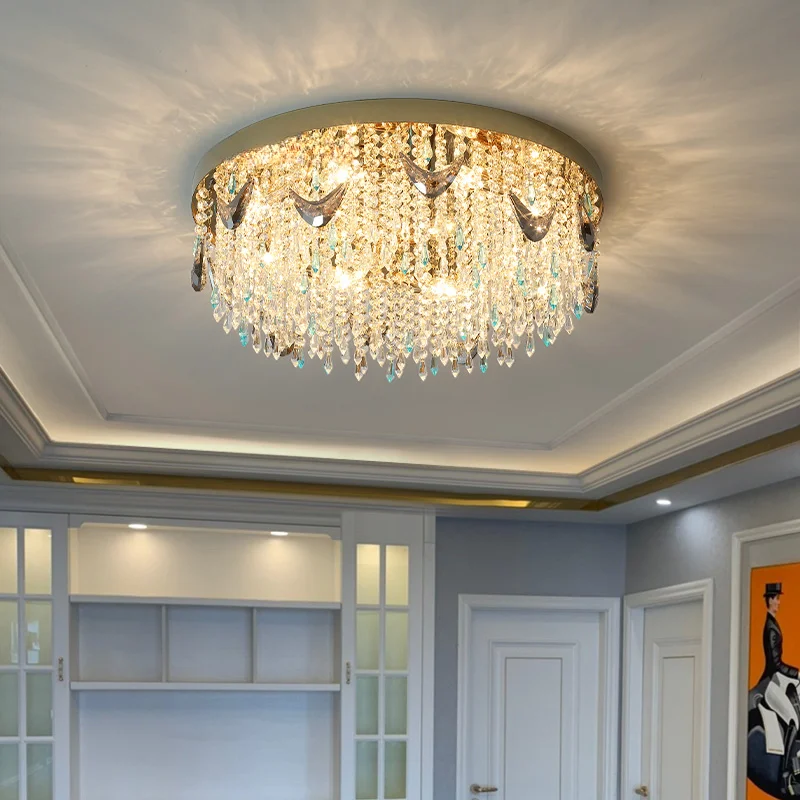 

Люстра Светодиодная потолочная со стразами, роскошная Роскошная лампа-подвеска для спальни, гостиной, детской комнаты, мягкая круглая LED ла...