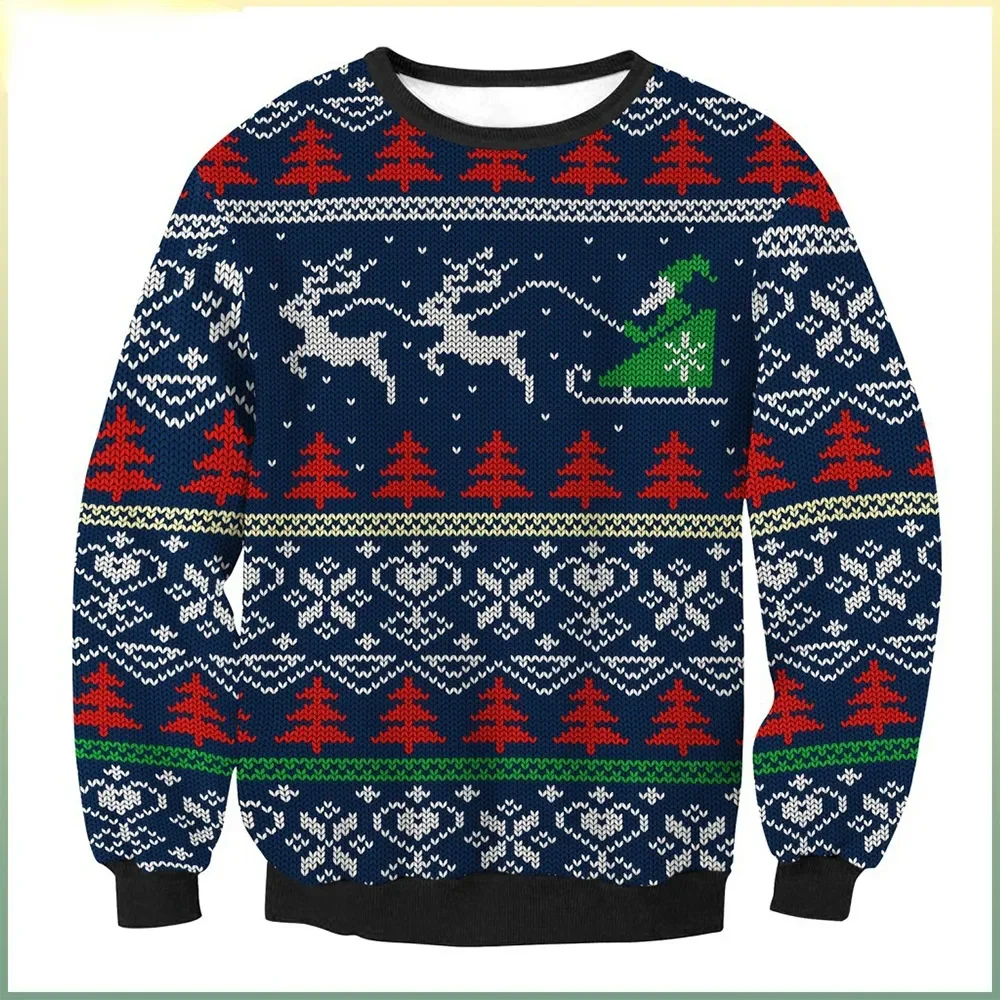 

Стильный и теплый рождественский свободный свитер унисекс с длинными рукавами, модный осенний свитер с принтом для мужчин и женщин на Рождество