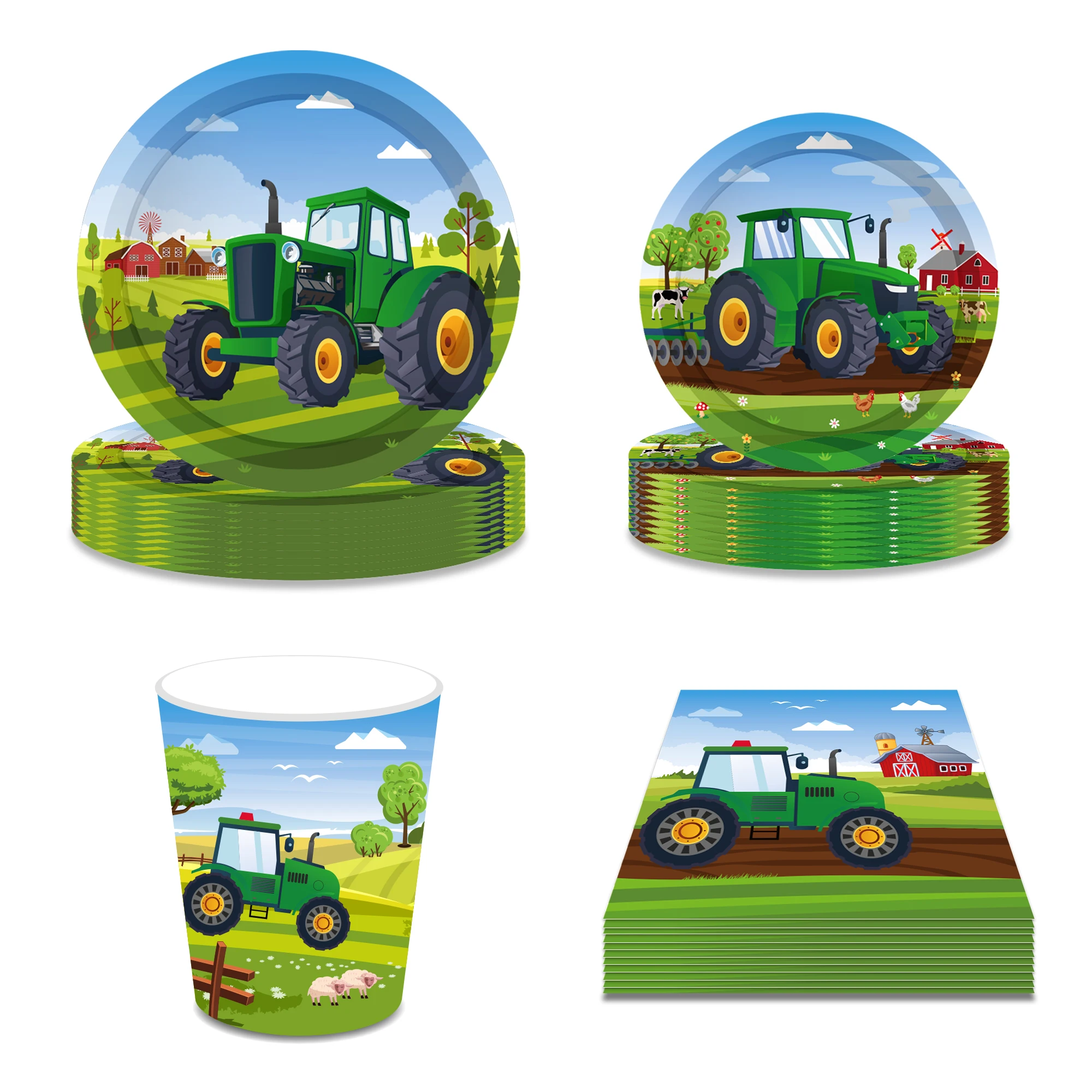 

Cartoon Farm Tractor Disposable Tableware Sets Birthday Decoration Plates Cups Paper Napkins Baby Shower Party Cutlery Supplies