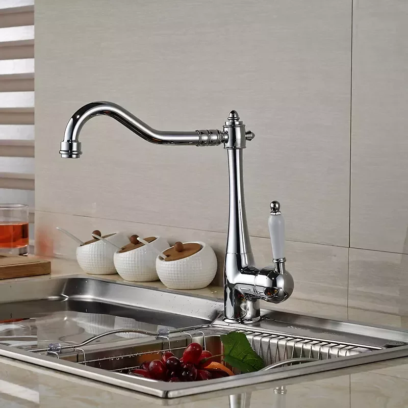

Free Shipping One Hole Swivel Spout Kitchen Sink Faucet Deck Mounted Single Handle Hot and Cold Water Kitchen Mixers