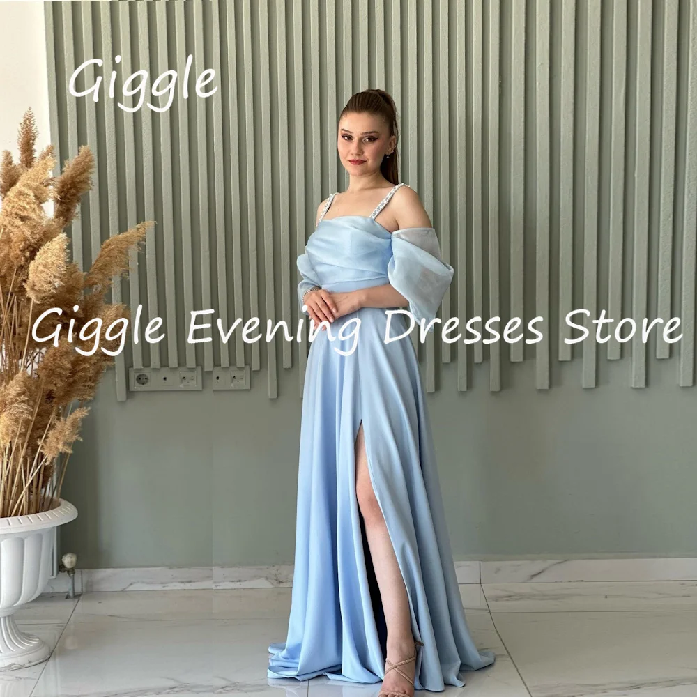 

Женское атласное вечернее платье Giggle, ТРАПЕЦИЕВИДНОЕ ПЛАТЬЕ до пола в арабском стиле с вырезом лодочкой и оборками, модель 2023 года