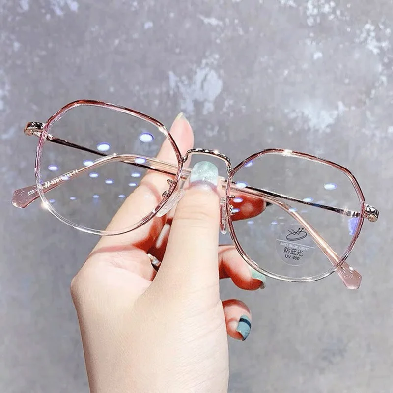 

New Rose Gold Anti-Blue Light Glasses Women Men Fashion Polygonal Frame Blue Light Blocking Glasses Computer Goggles Eyeglasses