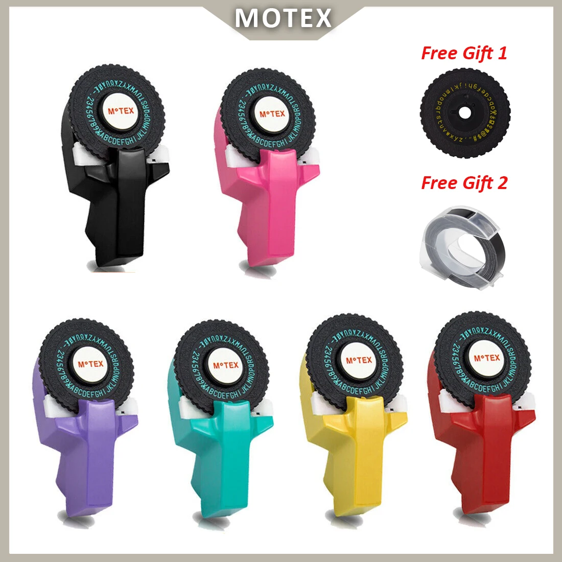 

2pcs Refill or 1PCS（with 2 wheel）Original MoTex E101 embossing label maker for 9mm dymo/motex/cidy 3D 12965 Tape Typewriter