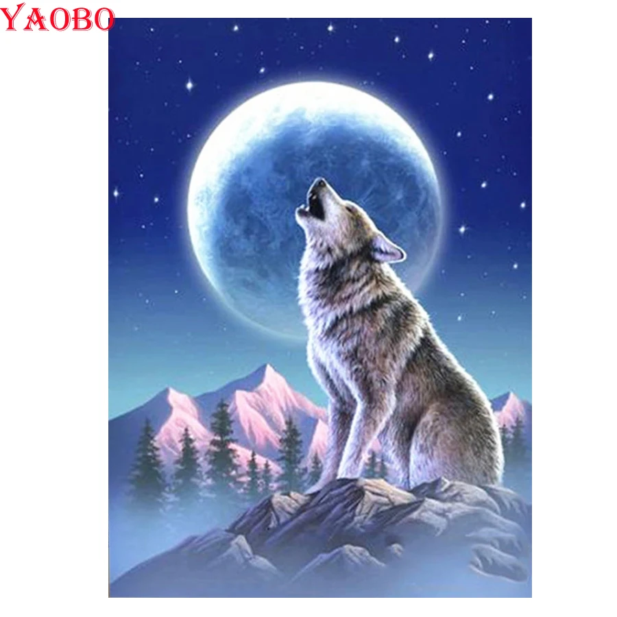 

Алмазная 5D картина «сделай сам» с полным заполнением, животное, волк, Луна, постер, мозаика, Декор, наборы для вышивки крестиком, квадратные, ...