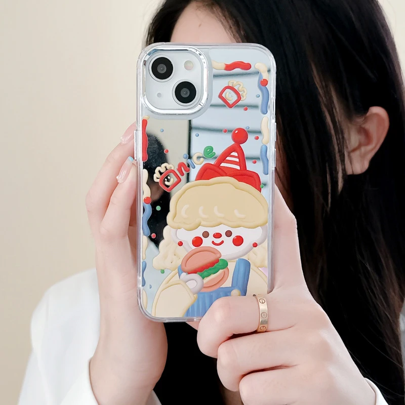 

Mirror cartoon hat girl for iphone11 phone case apple 14promax drop resistant iphone12 color cute protective case iphone 13 pro