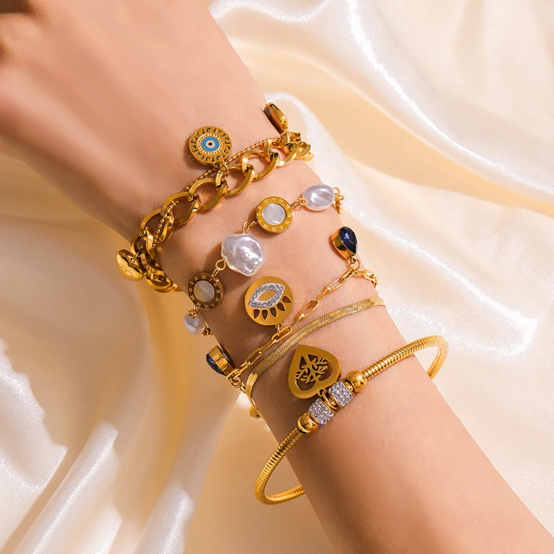 GANEMLY 316L нержавеющая сталь цветок Сердце Женская мода модная цепочка на запястье