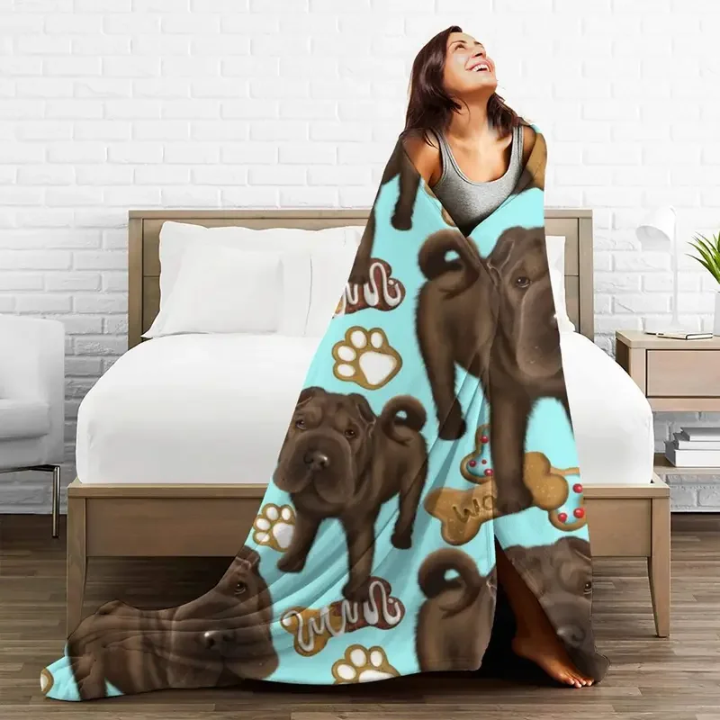 Одеяло Shar Pei с голубыми краями печенья качественное мягкое прочное одеяло