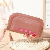 double layer lace womens wallet long zipper tassel coin purses female pu leather clutch money bag ladies business card holder