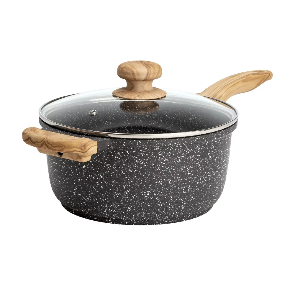 

Prairie Signature Cast Aluminum 4 Quart Sauce Pan, Charcoal Speckle Cookware Cooking Pot
